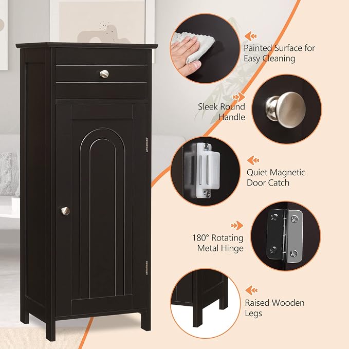COSTWAY Bathroom Storage Cabinet, Single Door Floor Cabinet - Image 7