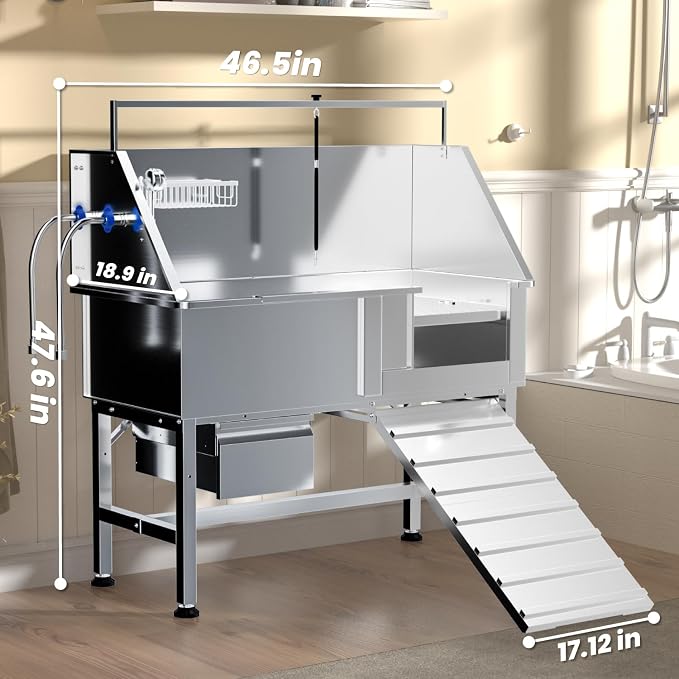 46" Dog Washing Station, Professional Stainless Steel Dogs Bathing Station Dog - Image 6
