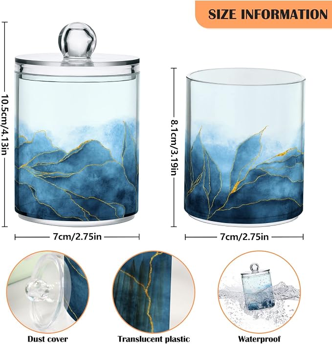 MNSRUU 2 Pack Qtip Holder Organizer Dispenser Blue Watercolor Marble Bathroom - Image 3