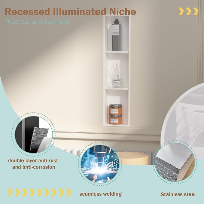 Narrow Shower Niche with Shelf，Stainless Steel recessed Wall Niche ，Three-Tier - Image 5