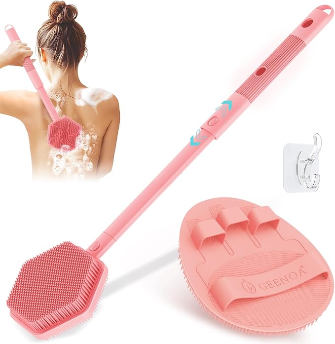 Silicone Back Scrubber & Soft Bath Glove 2PCS, 360° Anti-Slip Hand-fit Silicone by GEENOA