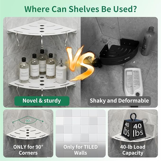 XIHLZYEH Corner Shower Shelves, 2 Pack 304 Stainless Steel Shower Shelf - Image 4