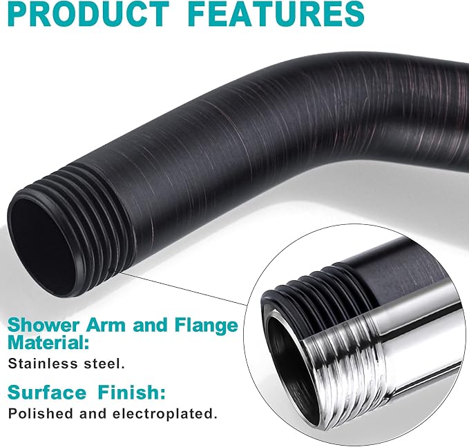 BESTILL Wall Mounted 8 Inch Shower Head Arm, Shower Arm and Flange Included - Image 4