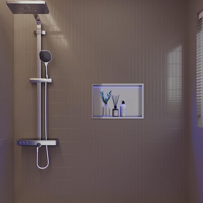 18X12 RGB Shower Niche, Brushed Nickel Stainless Steel LED Wall Niche, No Tile - Image 2