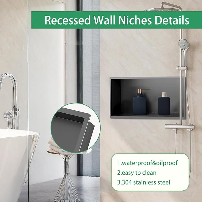 SaniteModar Shower Niche, Stainless Steel Shower Niche 12" X 24" No Tile Needed - Image 4