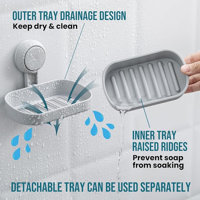 TAILI Soap Dish Bar Holder Suction Cup, Soap Saver - Image 3