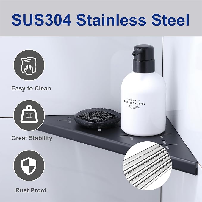 10" Corner Shower Shelf, Recessed Corner Shelf Organizer Rack, No Drilling - Image 3