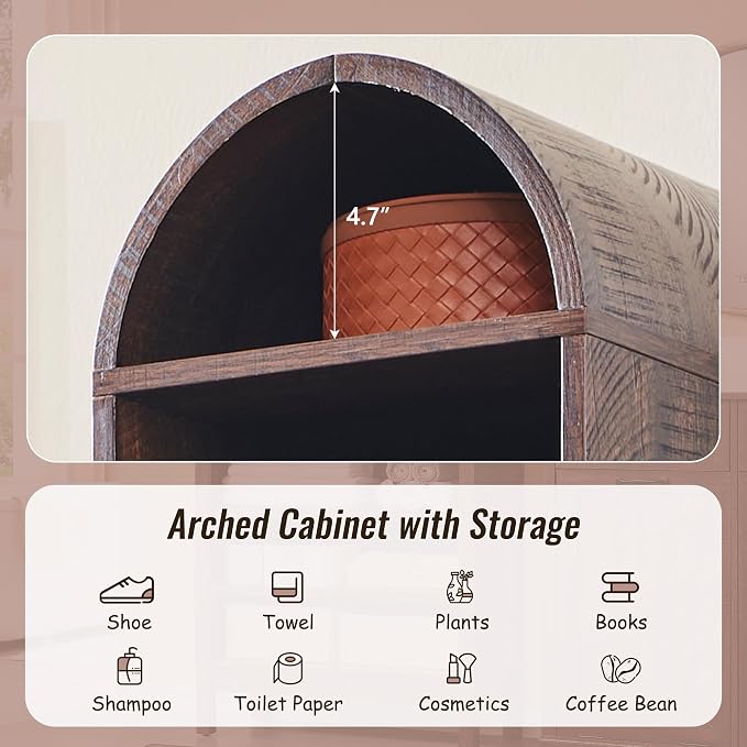 67" Tall Arched Bathroom Storage Cabinet, 8-Tier Modern Farmhouse Storage - Image 3