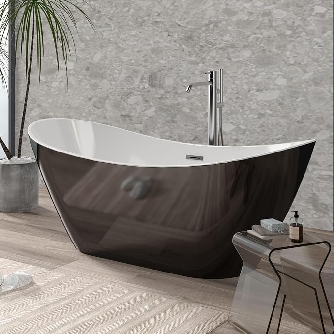 59 Inch Freestanding Acrylic Bathtub, Modern Soaking Tub by Unknown