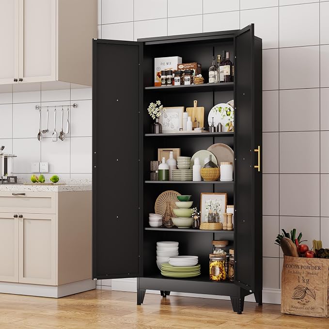 71" H Metal Kitchen Pantry Storage Cabinet, Freestanding Cupboard - Image 2