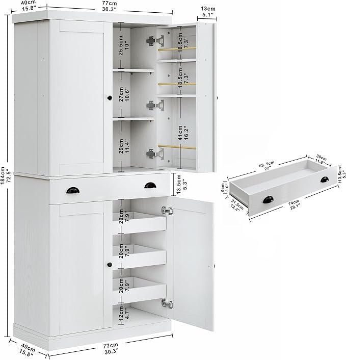 IRONCK Kitchen Pantry Cabinet 72" Height, Freestanding Cupboard - Image 3