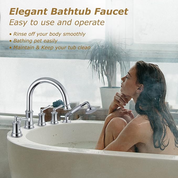 Roman Tub Faucet with Hand Shower, Antique Tub Shower Faucet Set with Valve - Image 6