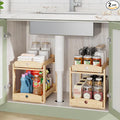 Bamboo Wood Under Sink Organizer 1 Pack, Pull Out Cabinet Organizer 2 Tier by LONTAI