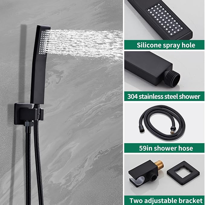 Shower Faucet Set with Brass Durable Trim, 10 Inch Square Rainfall Shower Head - Image 2