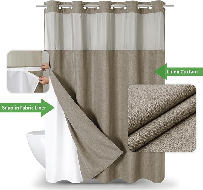 No Hooks Needed Linen Textured Shower Curtain - Image 2