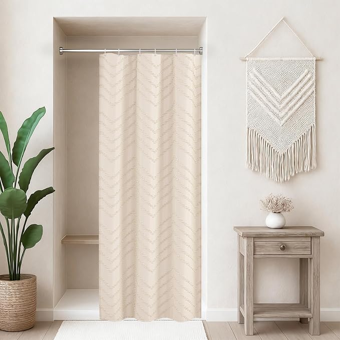 Small Stall Cream Boho Fabric Shower Curtain, 36x72 Half Size, Textured Tufted by TURKIO