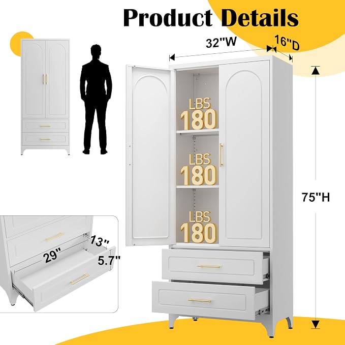75" Kitchen Pantry Cabinet, Metal Storage Cabinets - Image 3