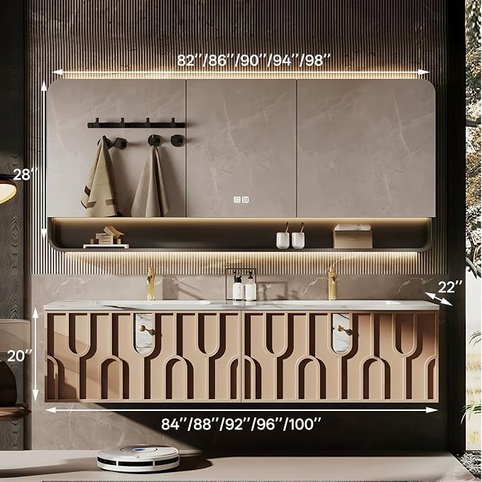 Double Sink Bathroom Vanity 100Inch, Modern Floating Vanity Set - Image 2