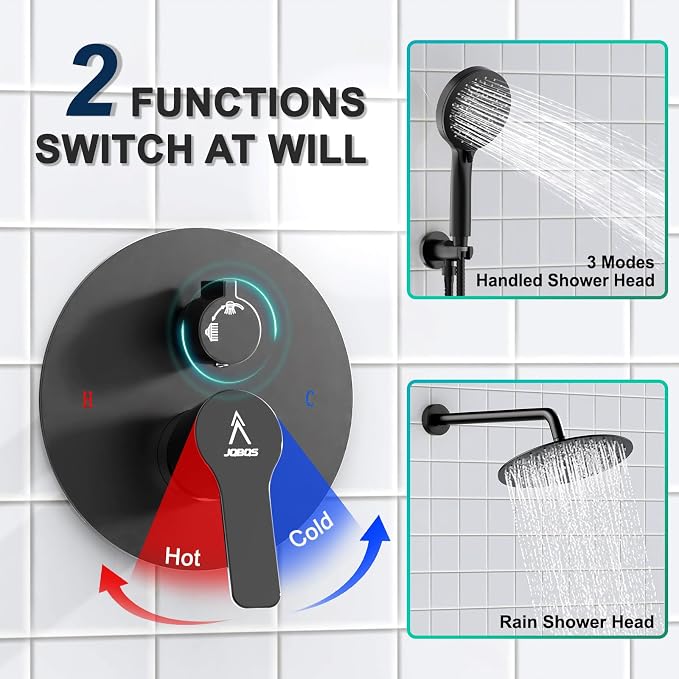 Shower Faucet Set 10IN Brass Rough-In Valve Body Trim Kit Rainfall Included - Image 6