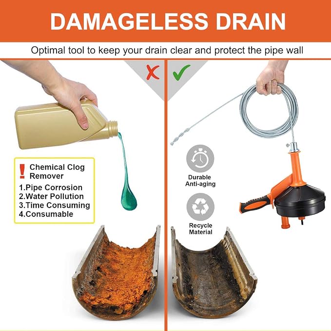 Drain Auger, Clog Remover with Drill Adapter, 25 Feet Flexible Plumbing Snake - Image 4