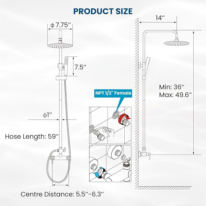 gotonovo Outdoor Shower Fixtures SUS304 Stainless Steel Rain Shower Kit Faucet - Image 8
