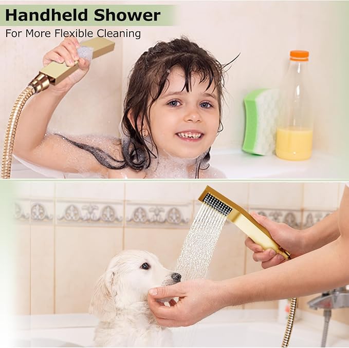 Brushed Gold Shower System, STARBATH 12+6" Rain Shower Head and Handle Set - Image 4