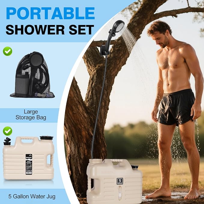 Portable Camping Shower with 5 Gallon Water Jug, 6000mAh Rechargeable Outdoor - Image 4