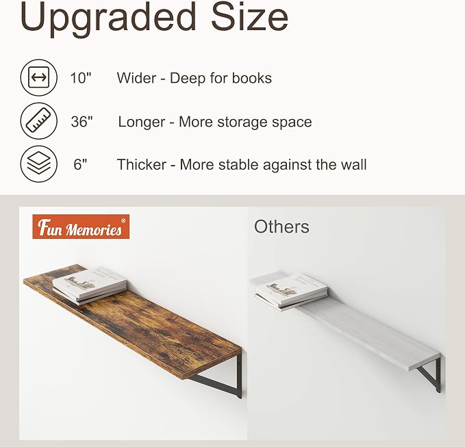 36"W x 10"D Floating Shelves, 10 Inch Deep Floating Shelves, Farmhouse Rustic - Image 4