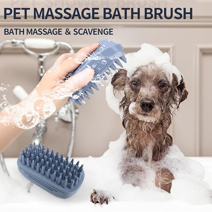 Dog Grooming Brush Pet Shampoo Bath Rubber Bristles Soothing Massage Curry Comb - Image 2
