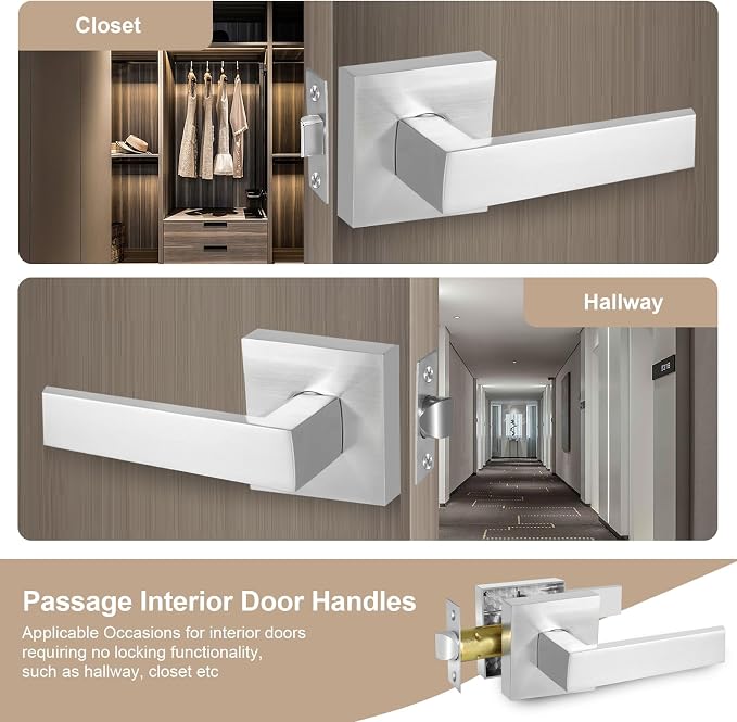 Passage Door Lever, Satin Nickel Interior Door Handles - Image 3
