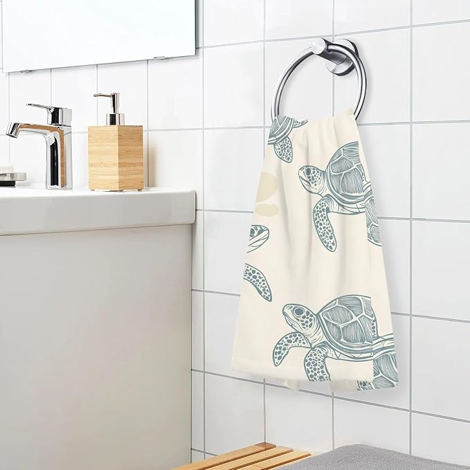 Sea Turtles Style Hand Towels for Bathroom Set of 2 Cotton Face Towel Soft - Image 6