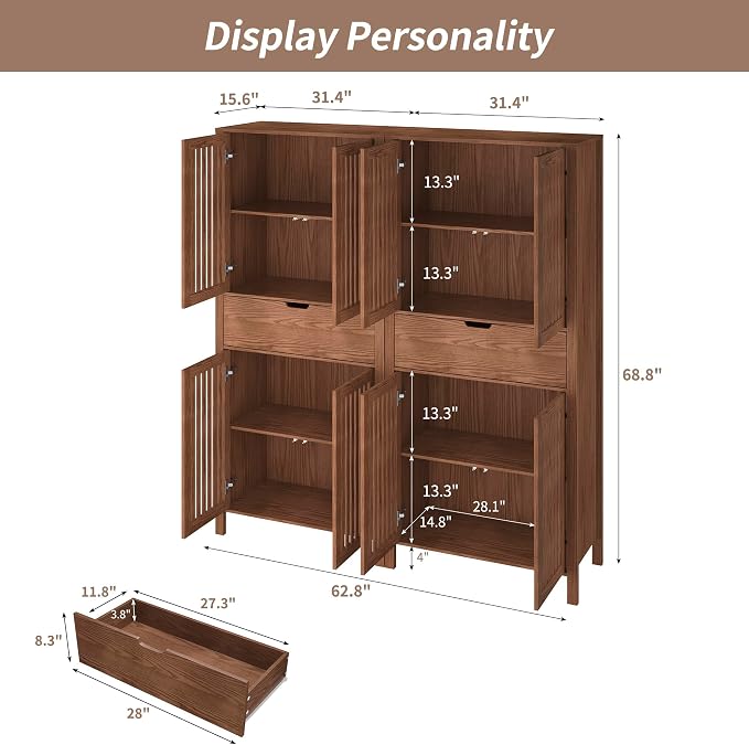 Set of 2 Rustic Brown 69" Tall Farmhouse Storage Cabinet - Image 2
