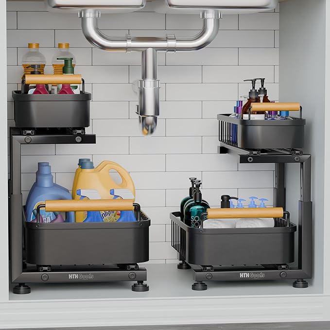 Premium Heavy Duty Carbon Steel Under Sink Organizer, 2 Tier Pull Out Cabinet - Image 2