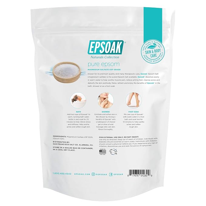 Epsoak Epsom Salt 5 lb Resealable Bulk Bag, Magnesium Sulfate USP. Unscented - Image 2