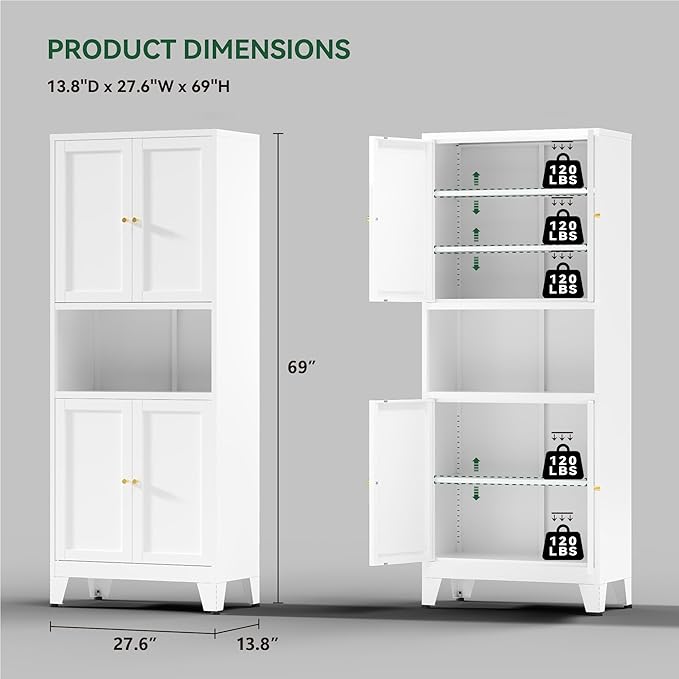 COFaR 69" Tall Modern Kitchen Pantry, Metal Storage Cabinet - Image 3