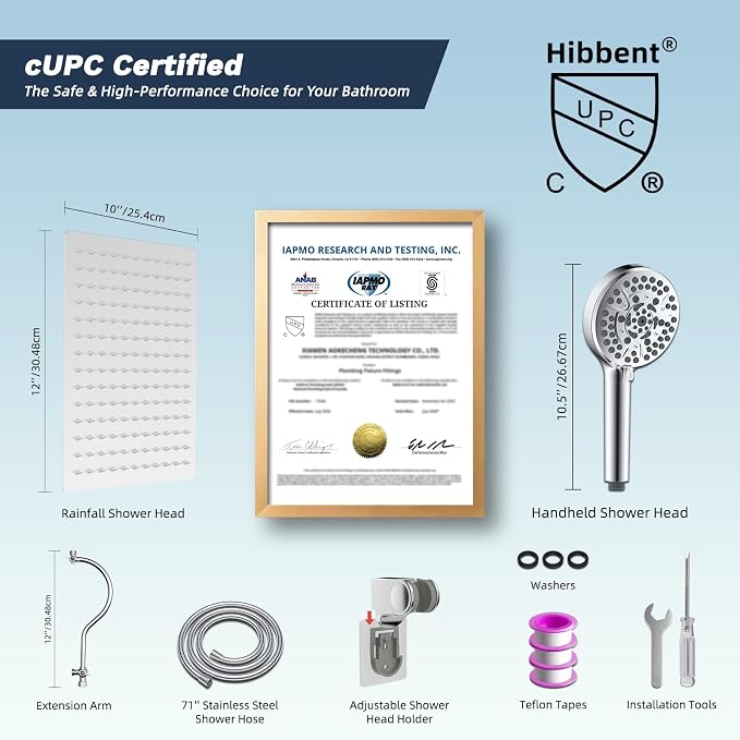 Hibbent 12'' All Metal CUPC Certified Shower Head, High Pressure Rainfall - Image 8