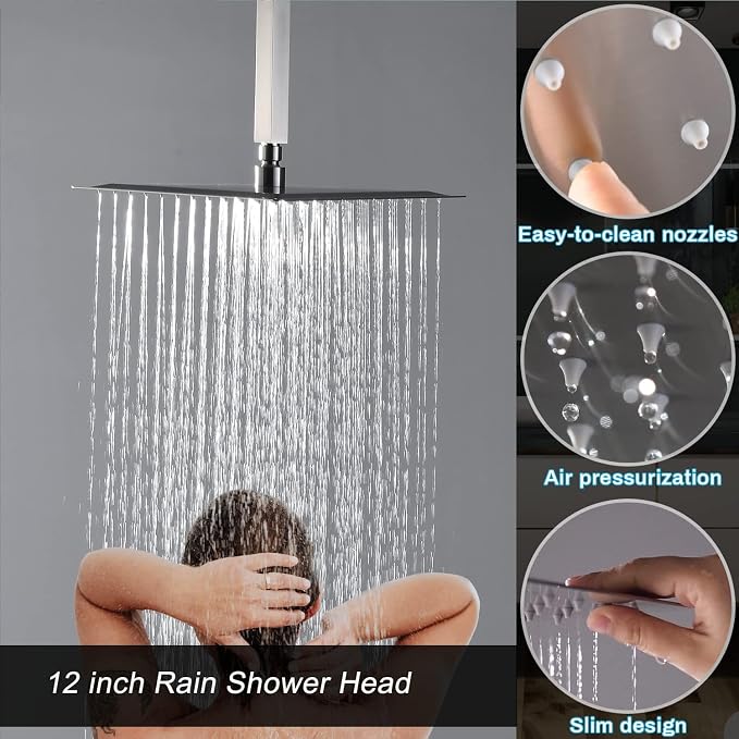 Shower Faucet Set Polished Chrome Shower System Luxury 12 Inch Wall Mounted - Image 7