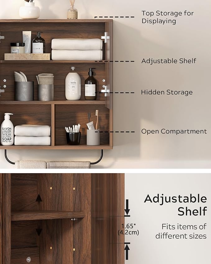 Fluted Wall Cabinet Set of 2, Wooden Bathroom Medicine Cabinet Storage - Image 4