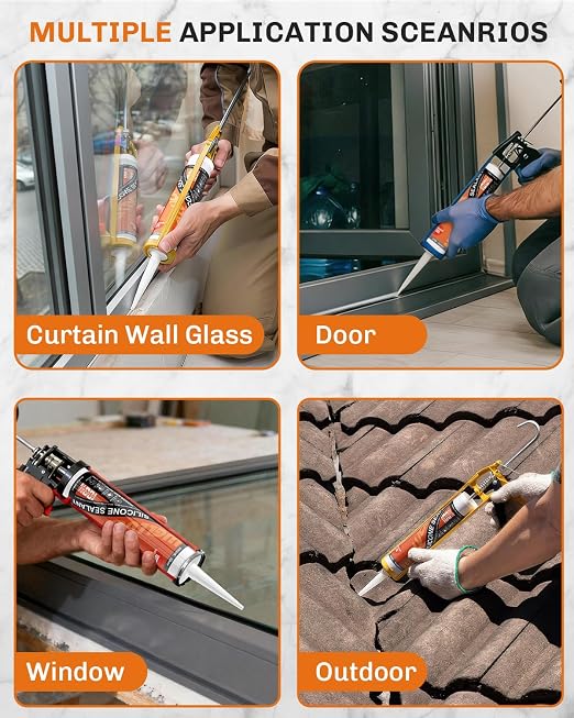 WELLUCK Grey Silicone Caulk, 100% Waterproof Silicone Sealant Adhesive Caulking - Image 7