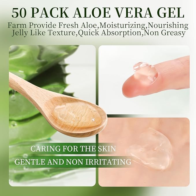 50 Pack Aloe Vera Gel for Face, Sunburn Relief, 99% Pure Aloe Vera Gel for All - Image 4