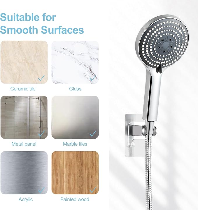 OFFO Shower Head Holder, Strong Adhesive Shower Hooks, 40° Adjustable - Image 5