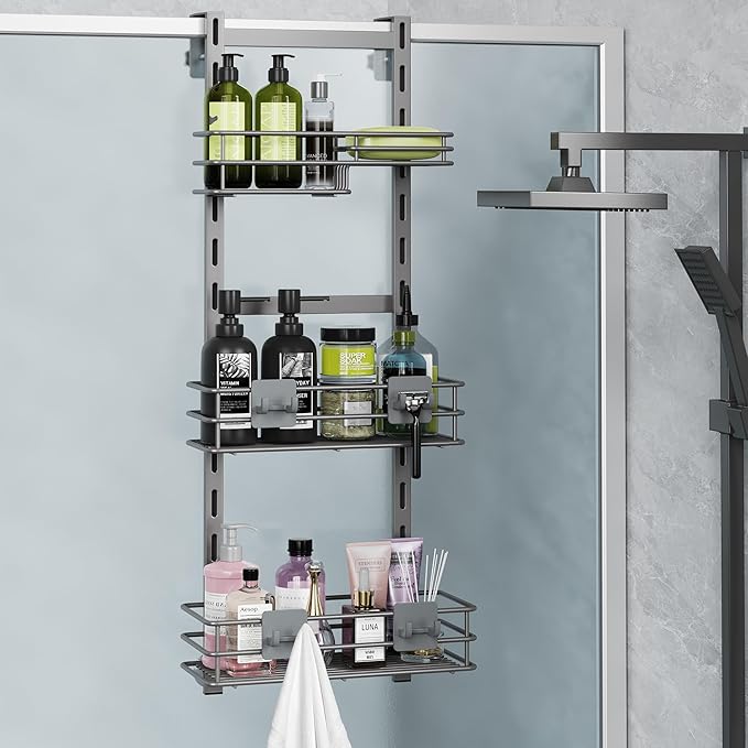 Orimade Over the Door Shower Caddy Adjustable 3 Tier Dark Grey, Bathroom by Orimade