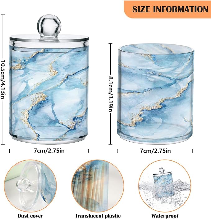 MNSRUU 4 Pack Qtip Holder Organizer Dispenser Sky Blue Marble Bathroom - Image 3