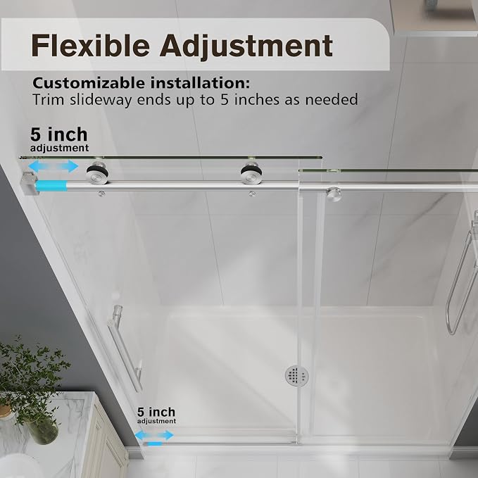 Frameless Glass Shower Door, 49-54" W x 76" H Sliding Frameless Shower Door - Image 7