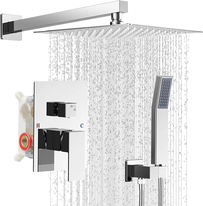 Shower Faucet set with Shower head, Wall Mount 10 Inch Square Rainfall Shower by IUERASD