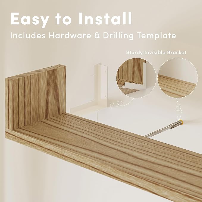 Wall Bookshelf, 36 Inches U Shaped Wall Shelves, Long Deep Floating Shelves - Image 5