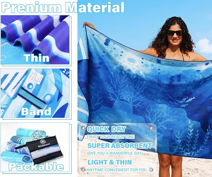 2 Pack Lightweight Thin Microfiber Beach Towel Sand Free Quick Dry Absorbent - Image 4