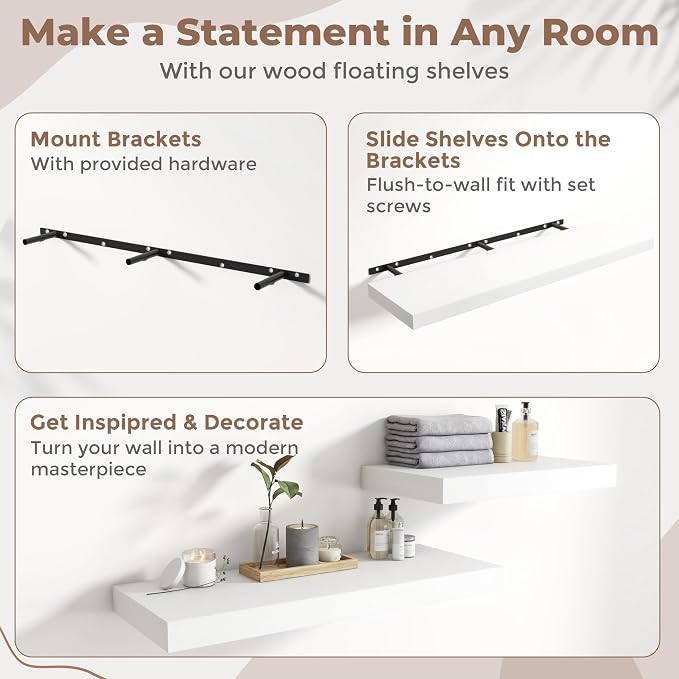 55 Inch Long Floating Shelves for Wall Set of 2, Easy Install Engineered Wood - Image 5