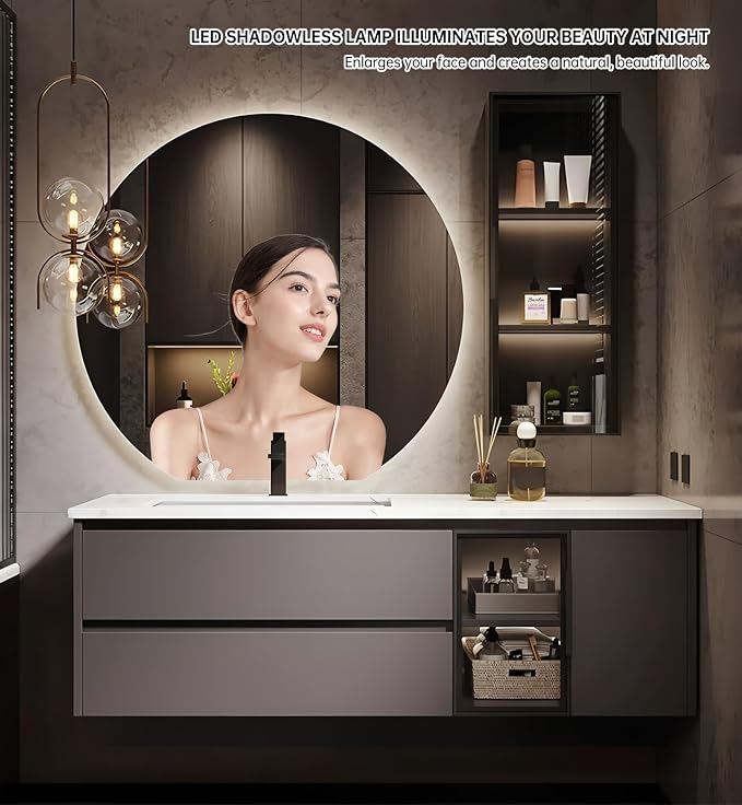 68" Bathroom Vanity with Sink, Modern Bathroom Vanity Include LED Smart Round - Image 3