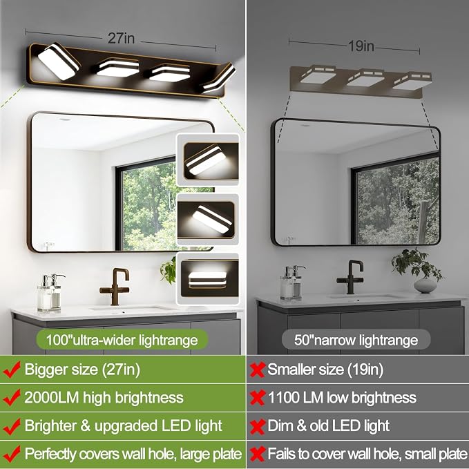 360° Rotate LED Dimmable Bathroom Vanity Light Fixtures, 1600LM Acrylic Brown - Image 2